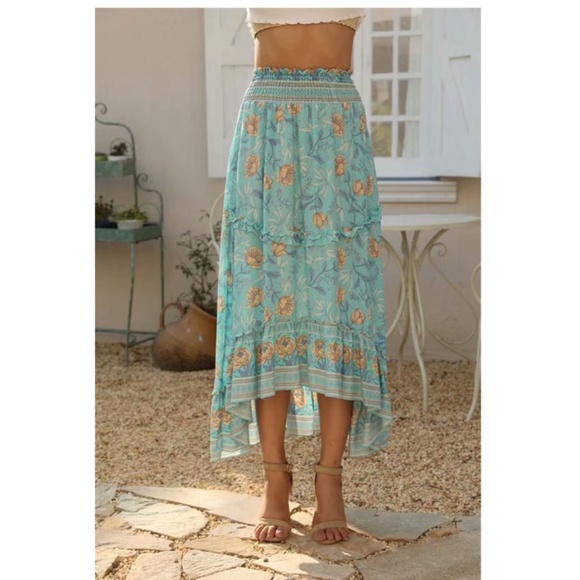 Boho Hippie Gypsy Floral HI LOw Maxi ruffle skirt - Picture 4 of 7